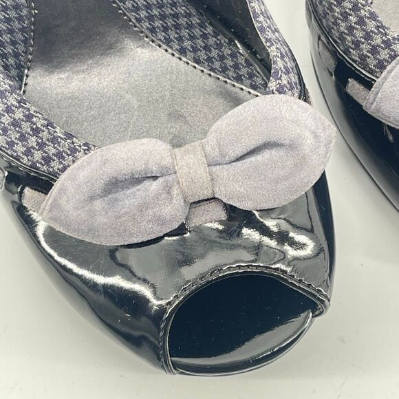 Black MUDD Chunky Heel Vintage Y2K Houndstooth Peep Toe Pumps Size 9 - Picture 12 of 14